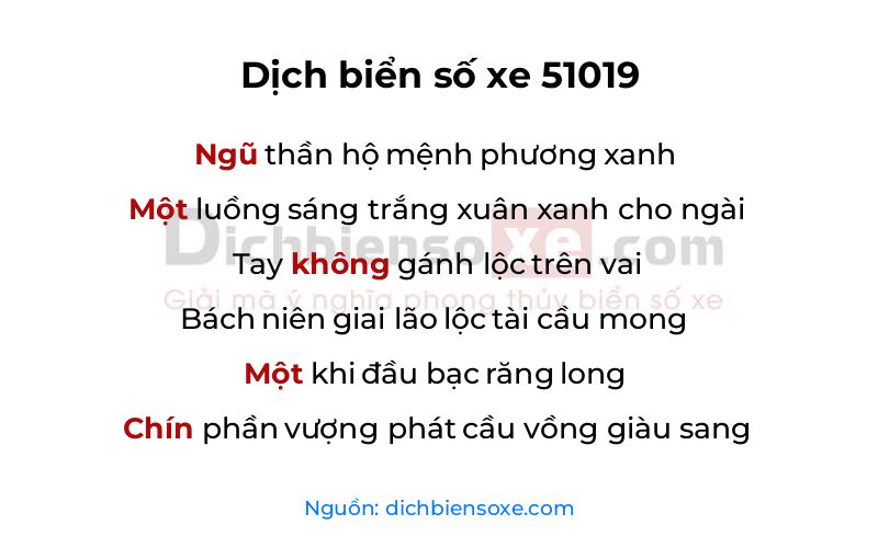 Dịch thơ biển số 51019