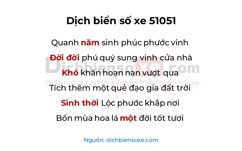 Dịch thơ biển số 51051