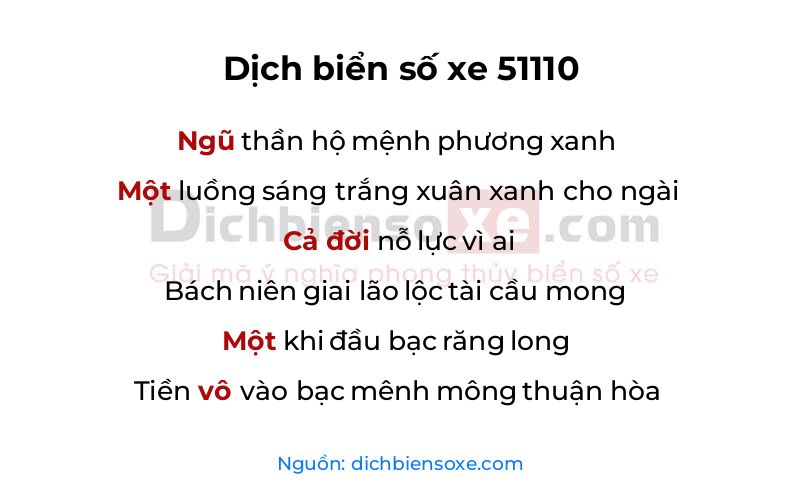 Dịch thơ biển số 51110