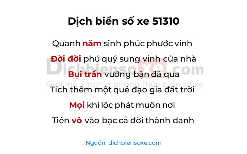 Dịch thơ biển số 51310