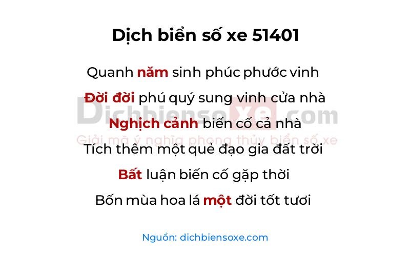 Dịch thơ biển số 51401