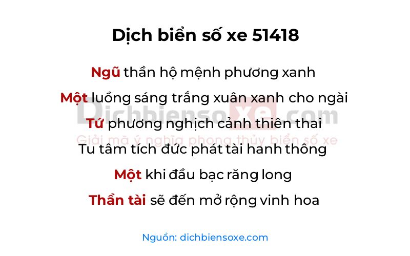 Dịch thơ biển số 51418