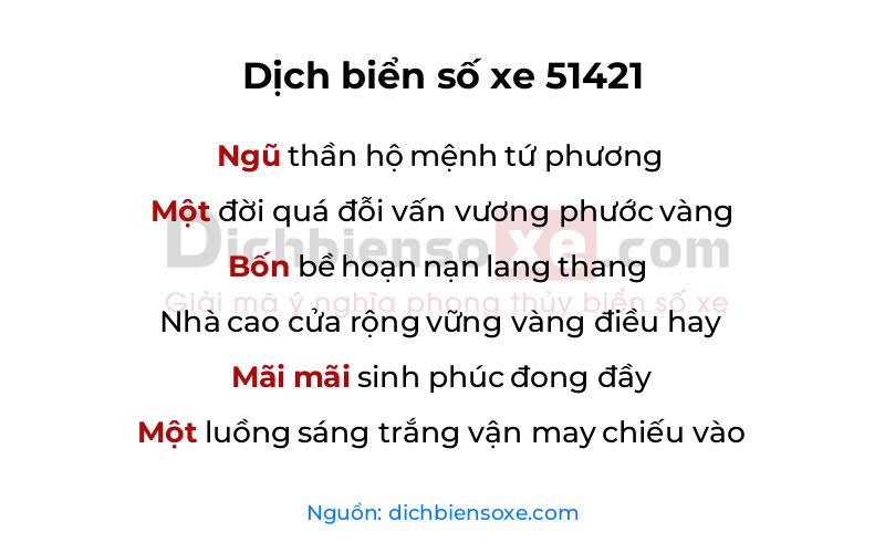 Dịch thơ biển số 51421