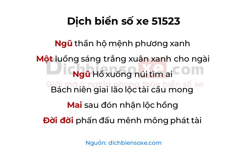 Dịch thơ biển số 51523