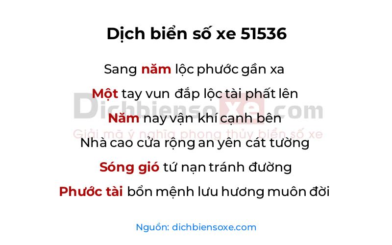 Dịch thơ biển số 51536