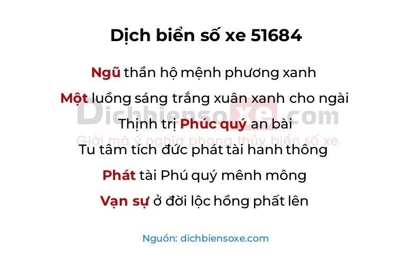Dịch thơ biển số 51684