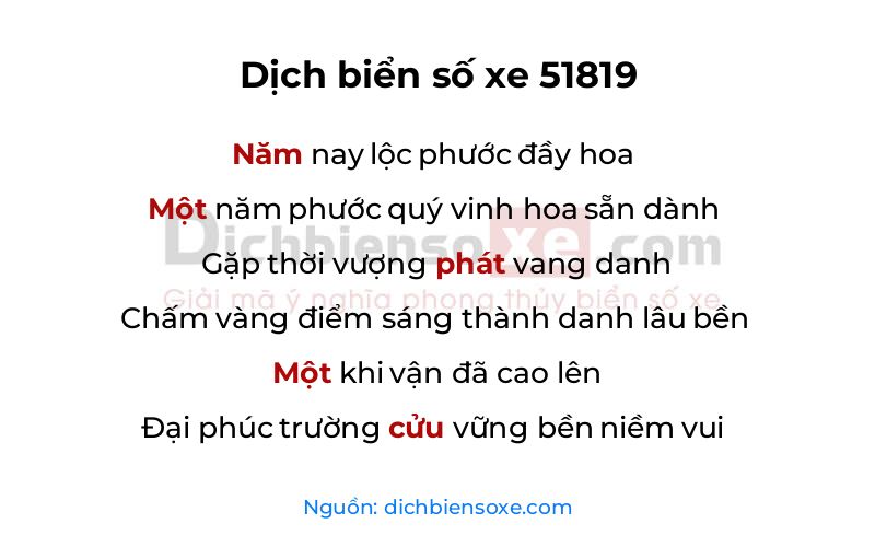 Dịch thơ biển số 51819