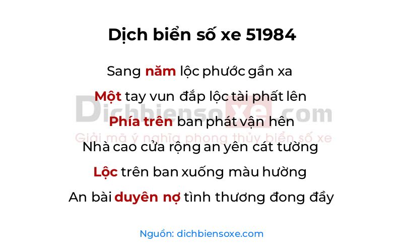 Dịch thơ biển số 51984