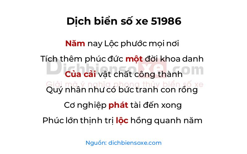 Dịch thơ biển số 51986