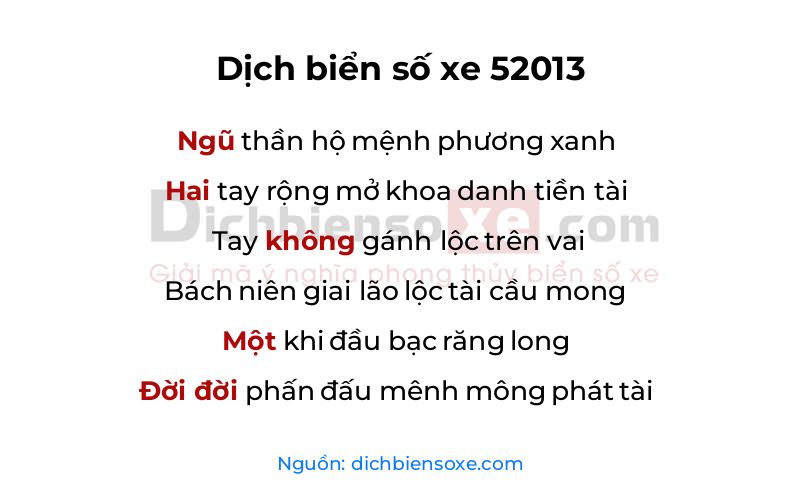 Dịch thơ biển số 52013