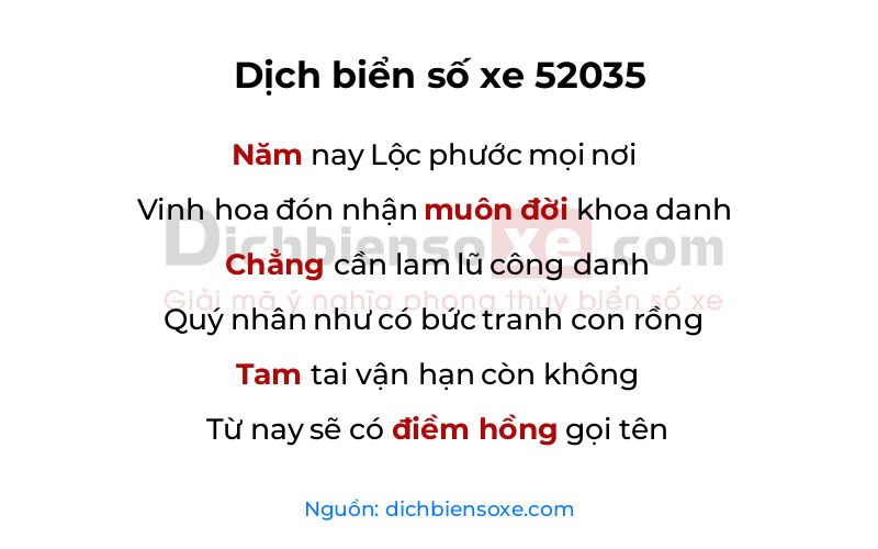 Dịch thơ biển số 52035