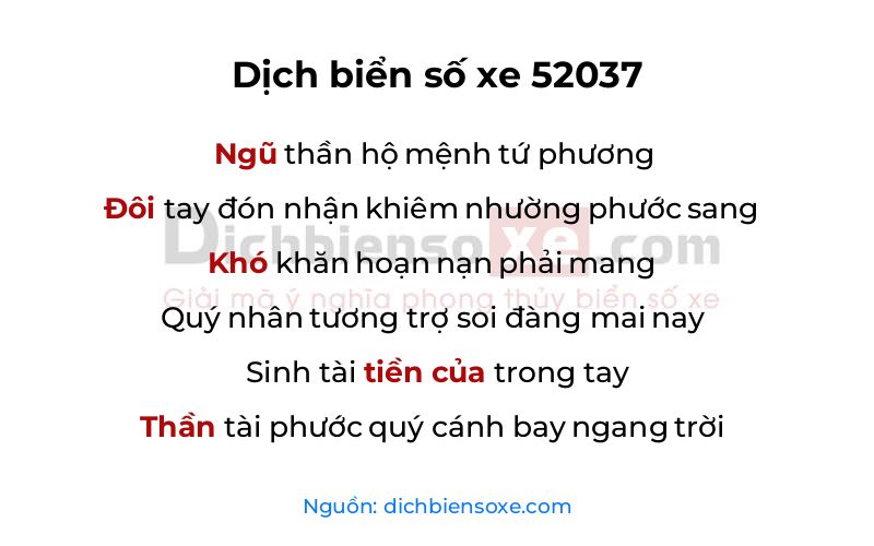 Dịch thơ biển số 52037