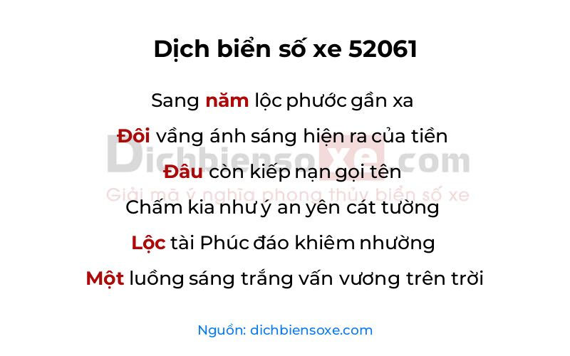 Dịch thơ biển số 52061