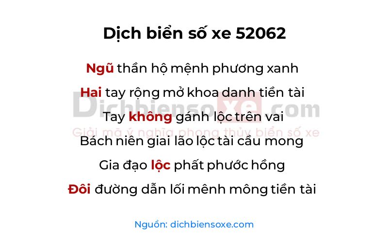 Dịch thơ biển số 52062