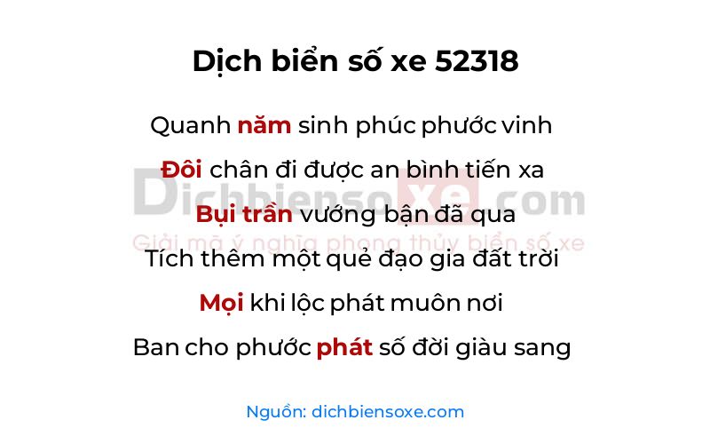 Dịch thơ biển số 52318