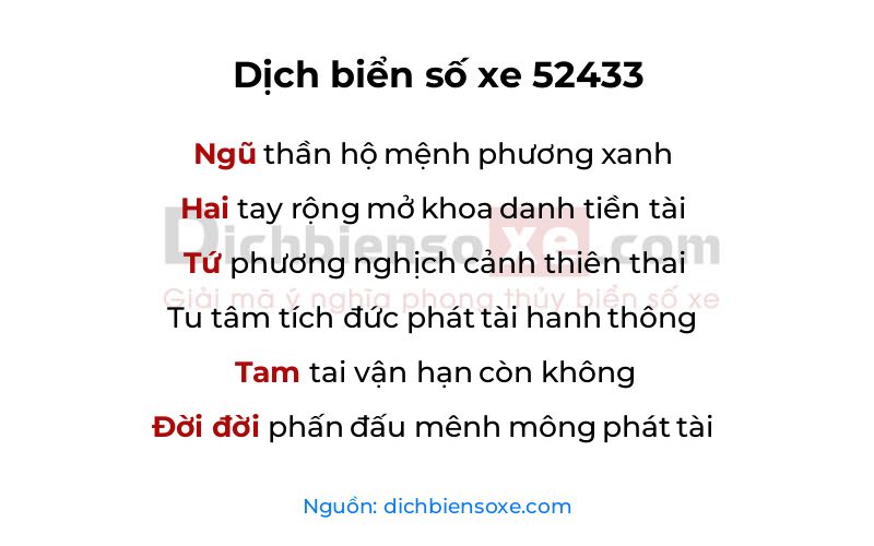 Dịch thơ biển số 52433