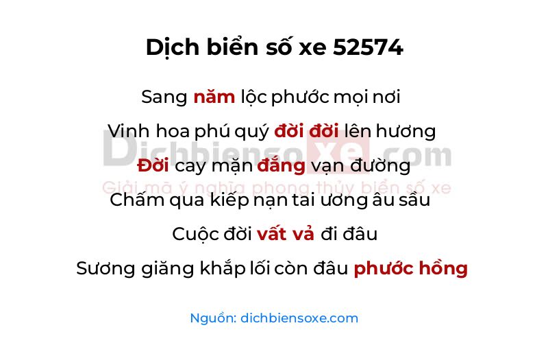 Dịch thơ biển số 52574