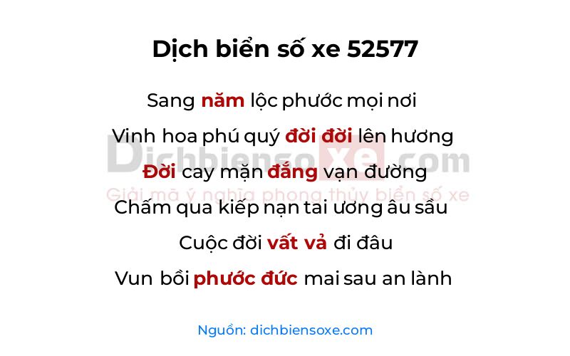 Dịch thơ biển số 52577