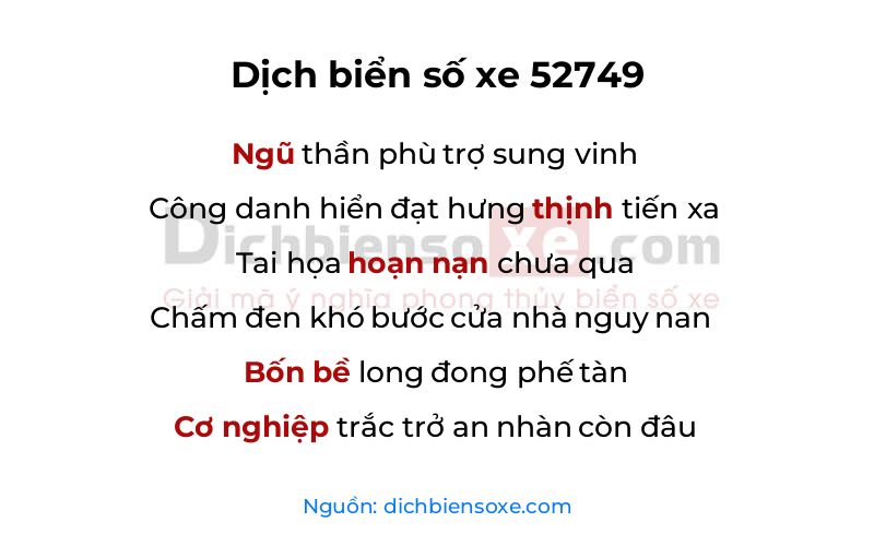 Dịch thơ biển số 52749
