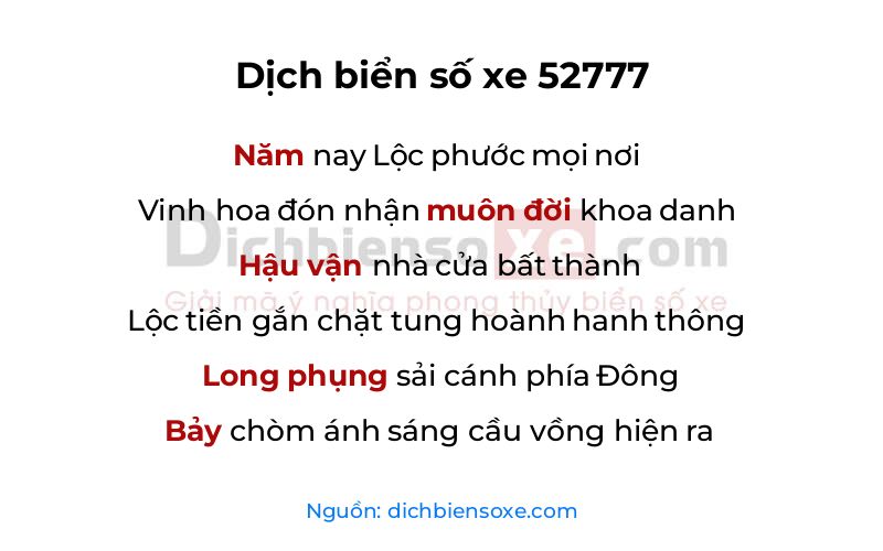 Dịch thơ biển số 52777