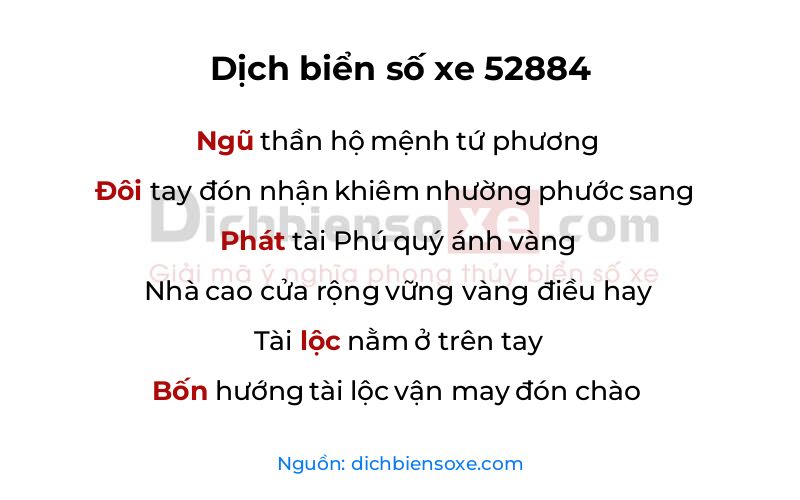 Dịch thơ biển số 52884