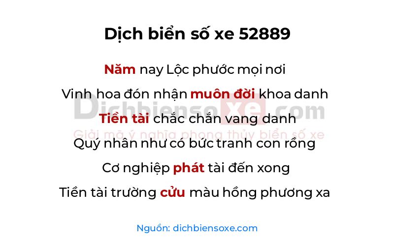 Dịch thơ biển số 52889
