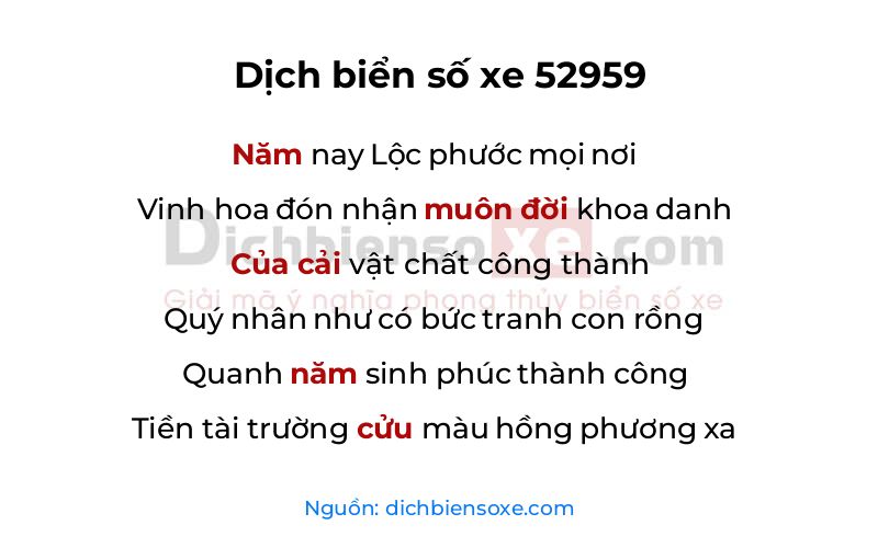 Dịch thơ biển số 52959
