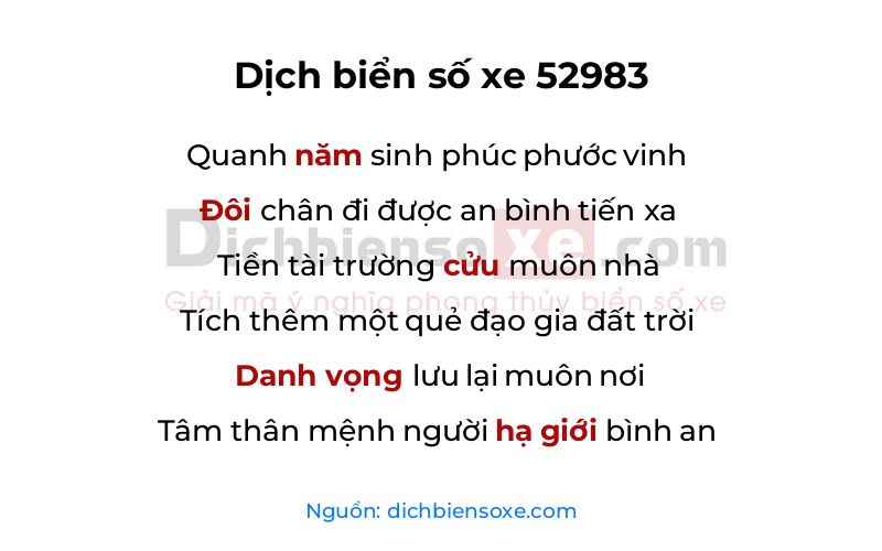 Dịch thơ biển số 52983