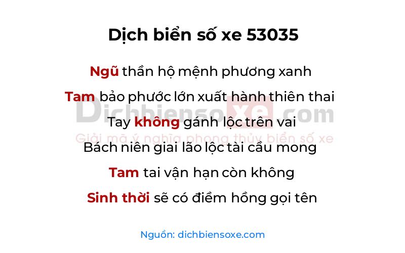 Dịch thơ biển số 53035