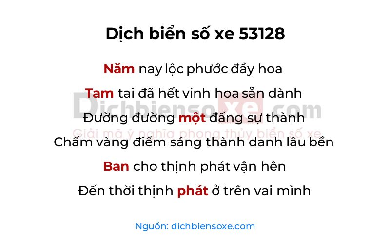 Dịch thơ biển số 53128