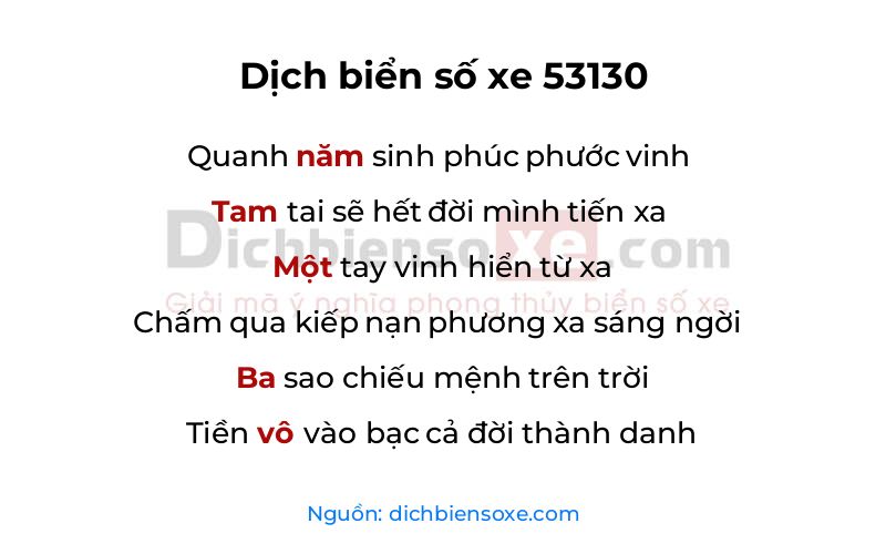 Dịch thơ biển số 53130