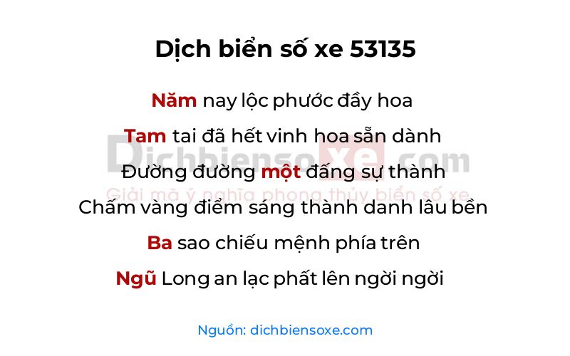 Dịch thơ biển số 53135