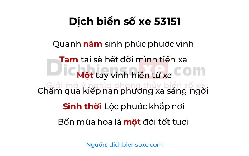 Dịch thơ biển số 53151