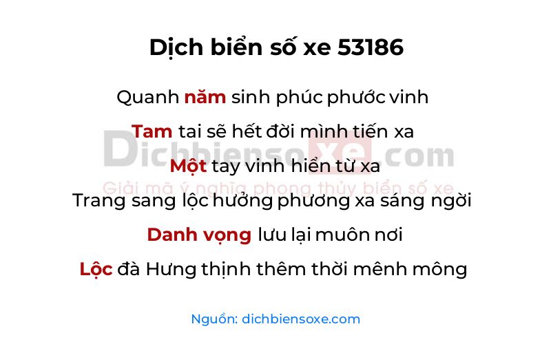 Dịch thơ biển số 53186