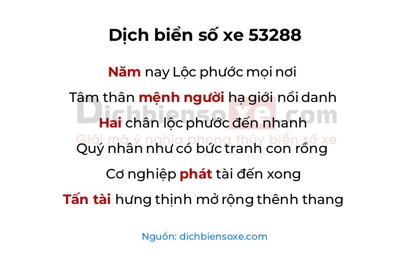 Dịch thơ biển số 53288
