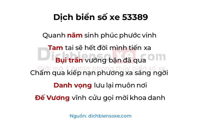 Dịch thơ biển số 53389