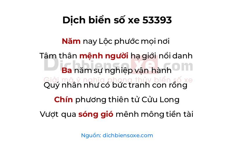 Dịch thơ biển số 53393