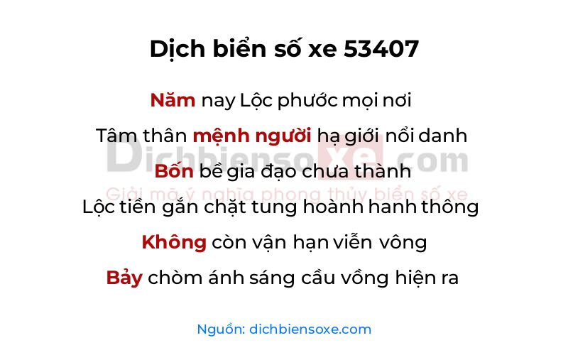 Dịch thơ biển số 53407