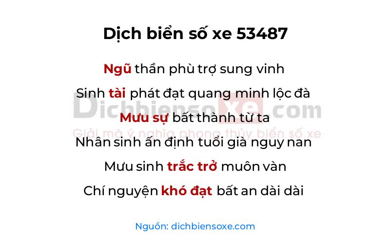 Dịch thơ biển số 53487