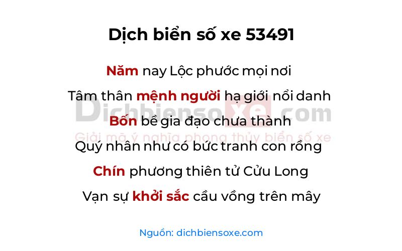 Dịch thơ biển số 53491