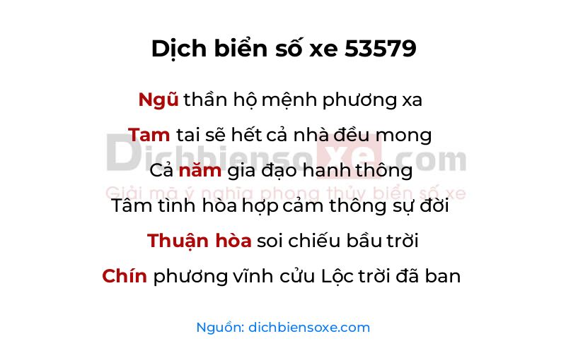 Dịch thơ biển số 53579