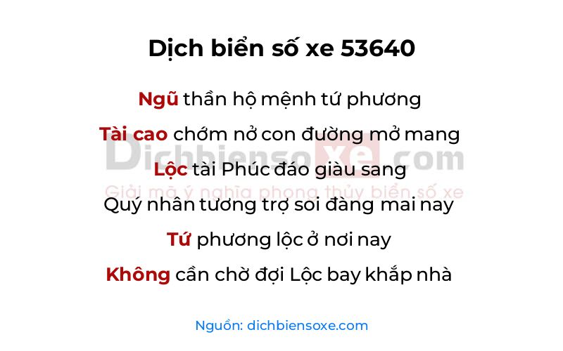 Dịch thơ biển số 53640