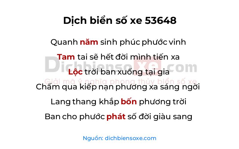 Dịch thơ biển số 53648