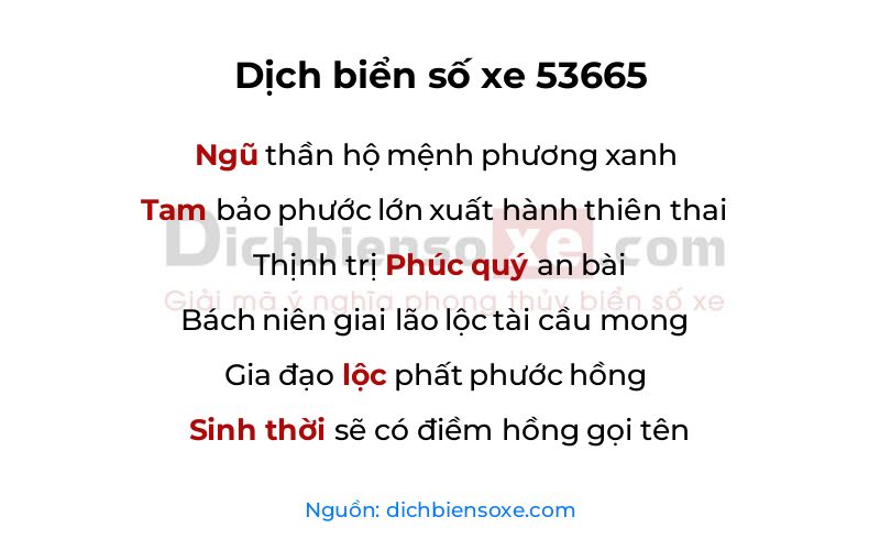 Dịch thơ biển số 53665