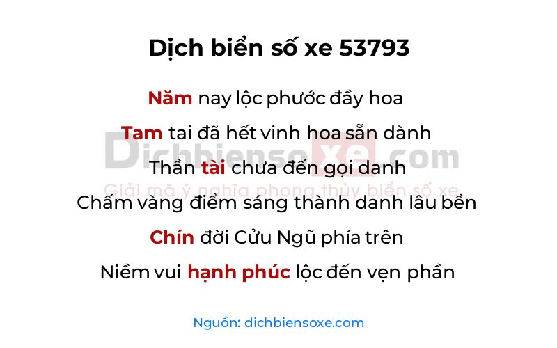 Dịch thơ biển số 53793