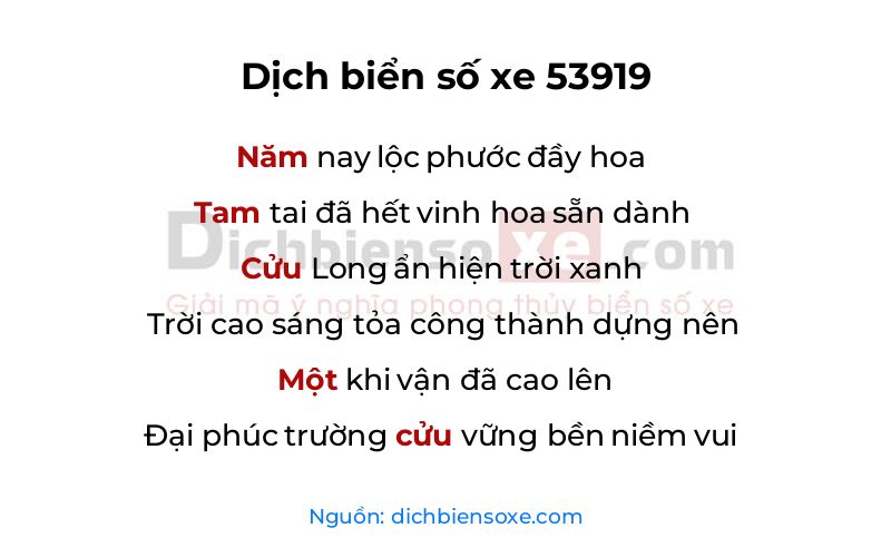 Dịch thơ biển số 53919