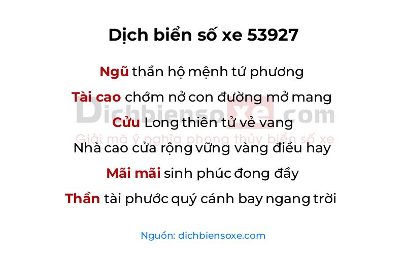 Dịch thơ biển số 53927