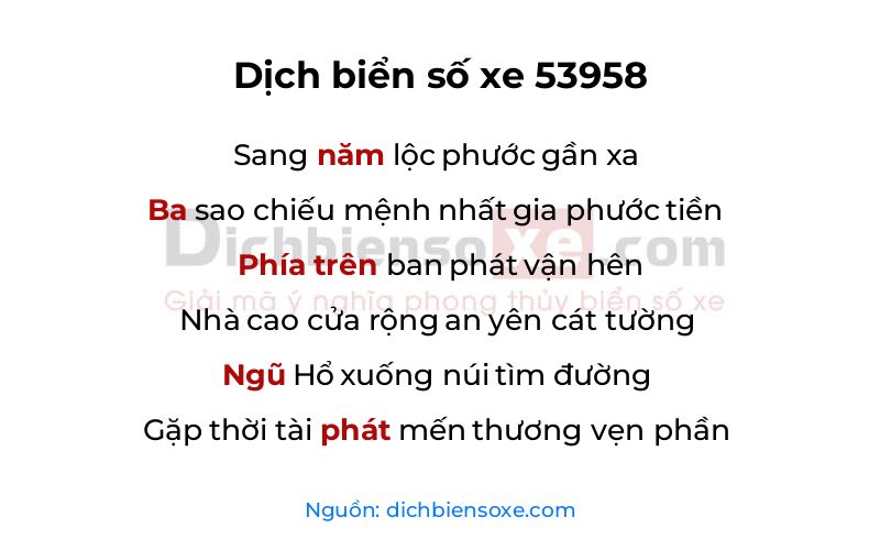 Dịch thơ biển số 53958