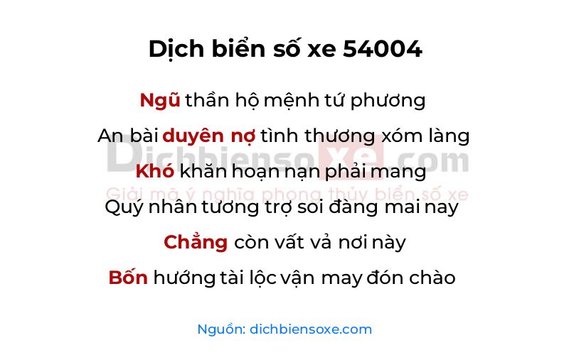 Dịch thơ biển số 54004