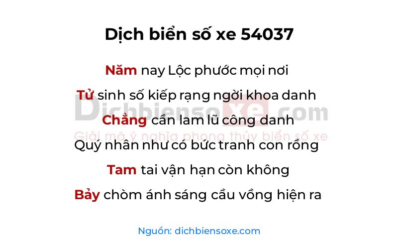 Dịch thơ biển số 54037